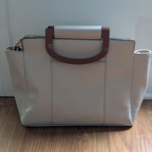 Nanette Lepore Cream Tote with Brown Handles